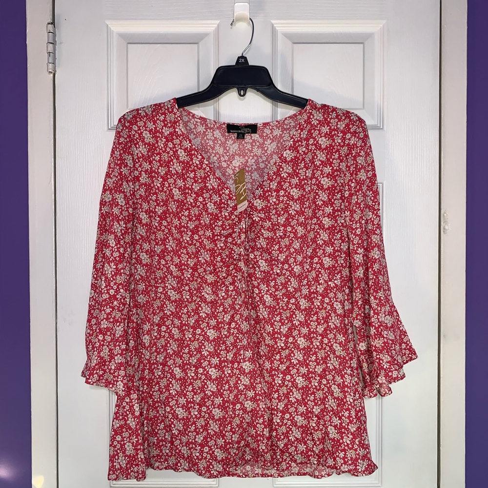 Printed Ruched Tie Front Top